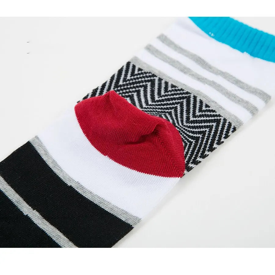 Spring Summer Cotton Toe Socks Mens Striped Contrast Colorful Patchwork Men Five Finger Socks Basket Calcetines