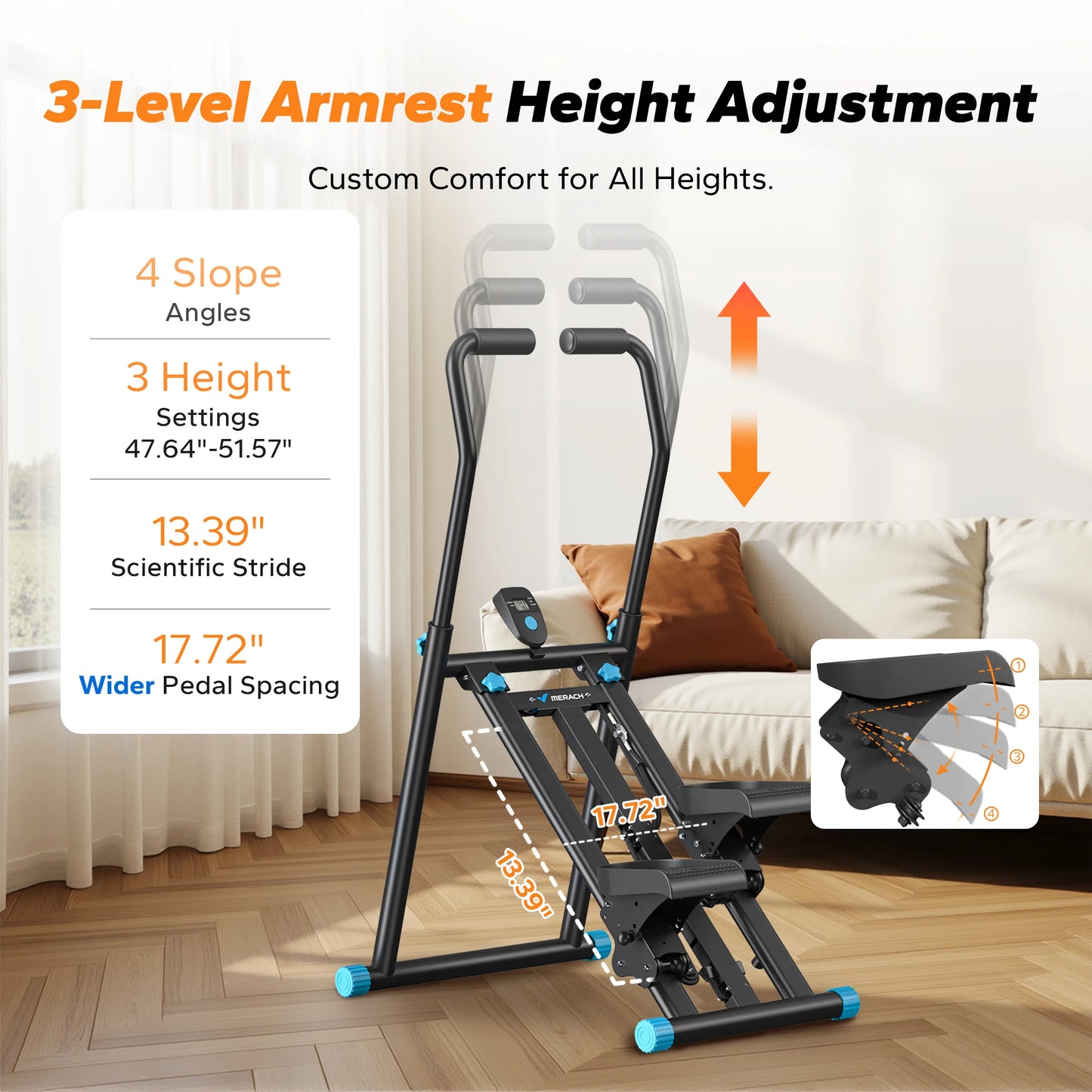 MERACH Stair Stepper New Version Vertical Compact Folding Exercise Climber with Extended Step Range Adjustable Handlebar&Pedals