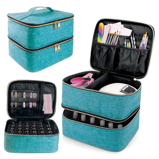 Nail Polish Organizer Handheld Double Layer CosmeticOrganizer Tote Bag For Girls And Women Nail Art, EssentialOil, Cosmetic Set