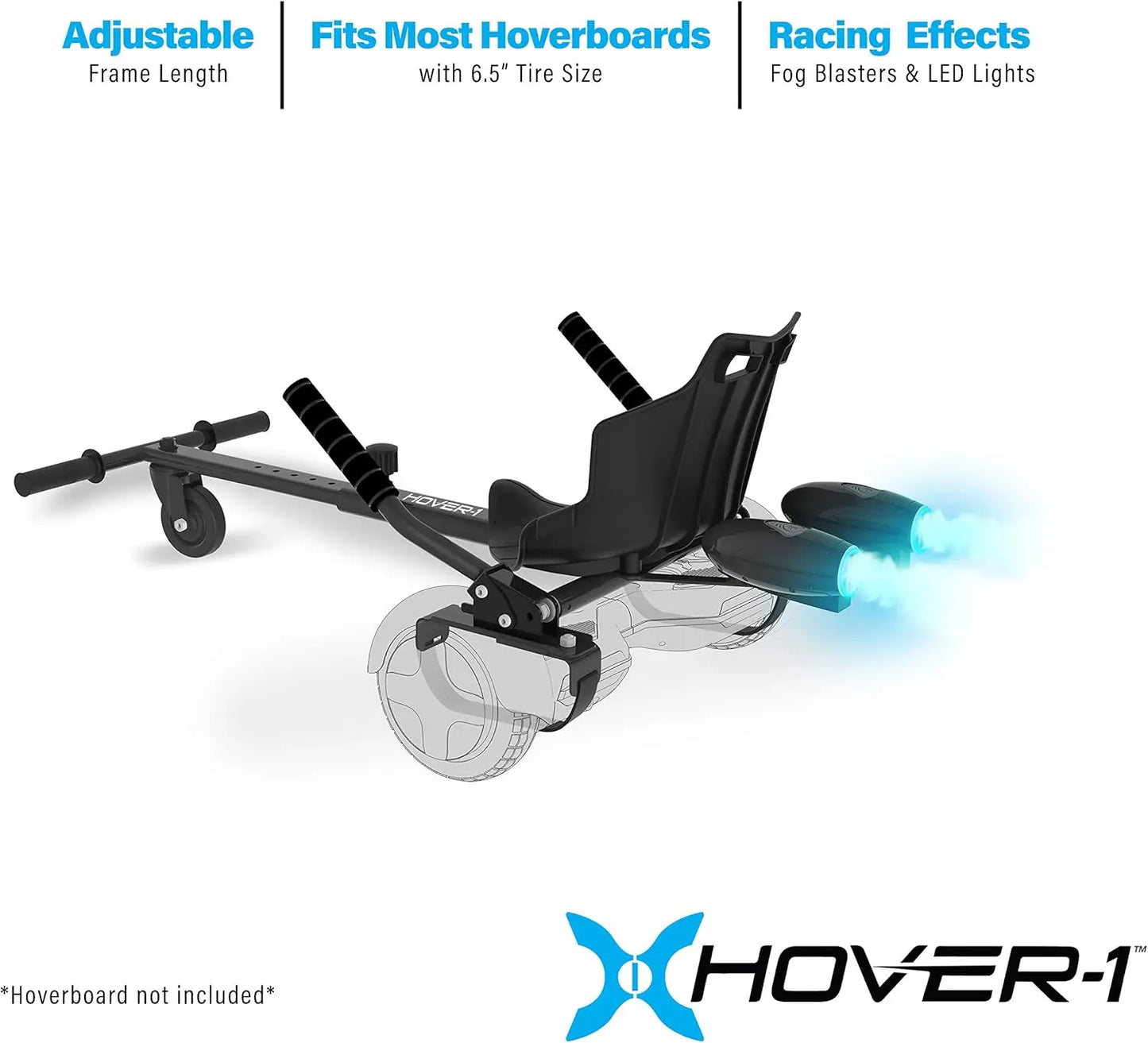 Hover-1 Falcon-1 Buggy Attachment | Turbo LED Lights, Compatible with All 6.5" & 8" Hoverboards, Hand-Operated Wheel Control