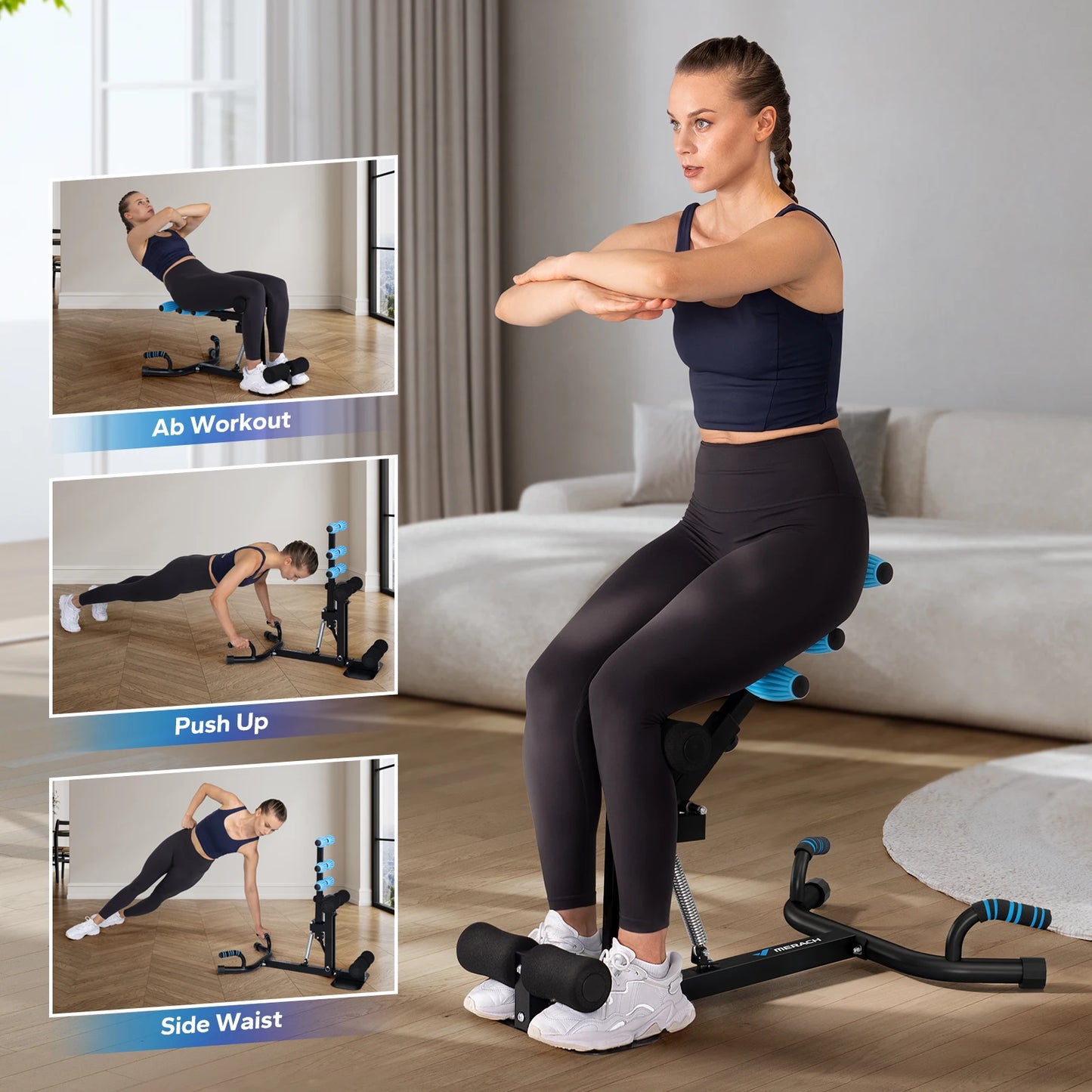 MERACH Deep Squat Machine Adjustable Glutes Trainer Machine Core Leg Push Up Workout Machine Multifunctional Buttocks Machine