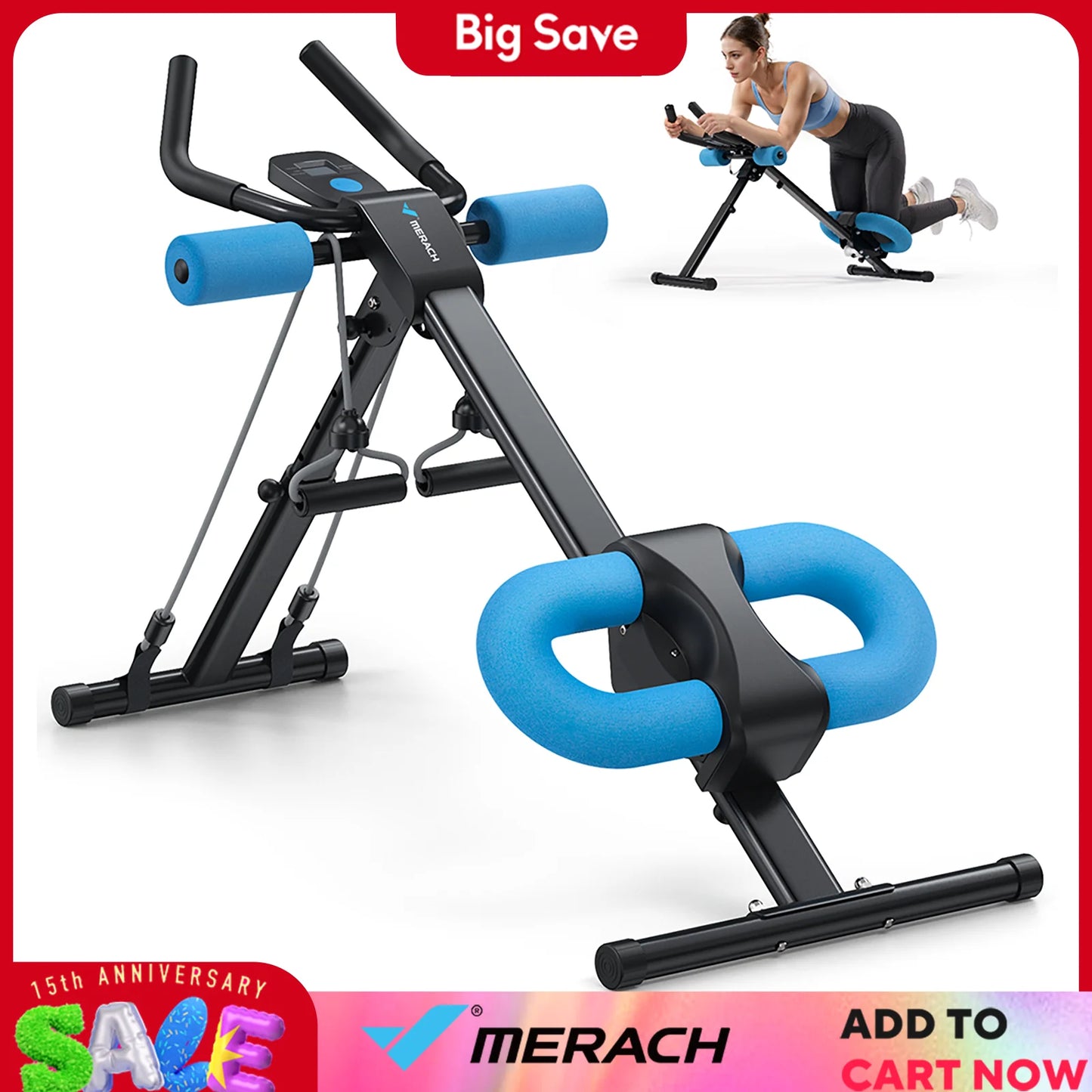 MERACH Ab Machine Adjustable Trainer Workout Foldable Knee Protection Abdominal Exercise Machine Core Ab Exercise System Trainer