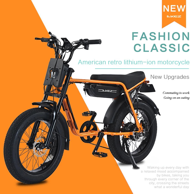 US Stock AKEZ 48V 750W Retro Off-Road Electric Bike 13Ah Battery Powerful Fat Tire E-Bike for Adults