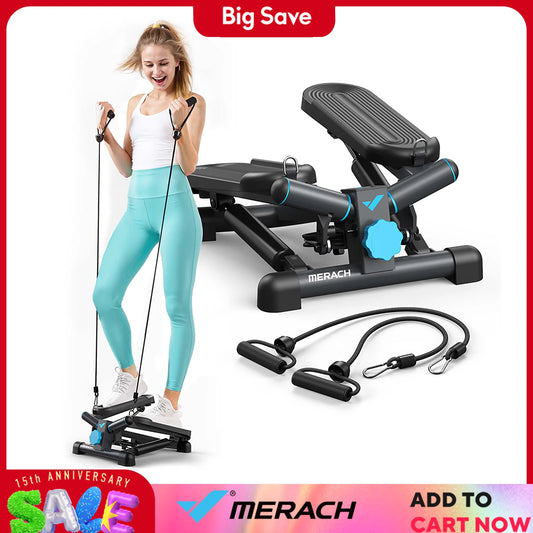 MERACH Mini Stepper for Exercise Twist Stair Stepper 330LBS Capacity Stepper Exercise Equipment with Resistance Band for Fitness