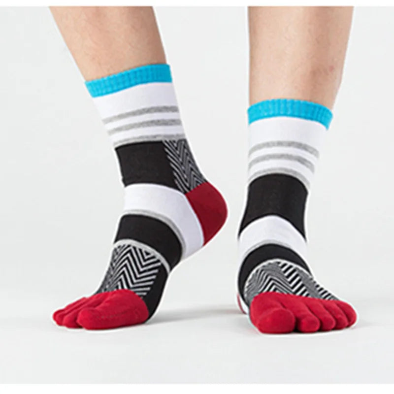Spring Summer Cotton Toe Socks Mens Striped Contrast Colorful Patchwork Men Five Finger Socks Basket Calcetines