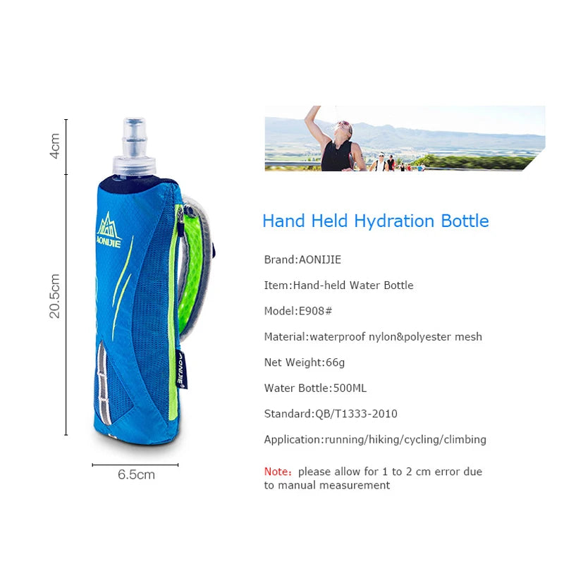 AONIJIE E908 500ml Running Hand-held Water Bottle Kettle Holder Wrist Storage Bag Hydration Pack Hydra Fuel Soft Flask Marathon