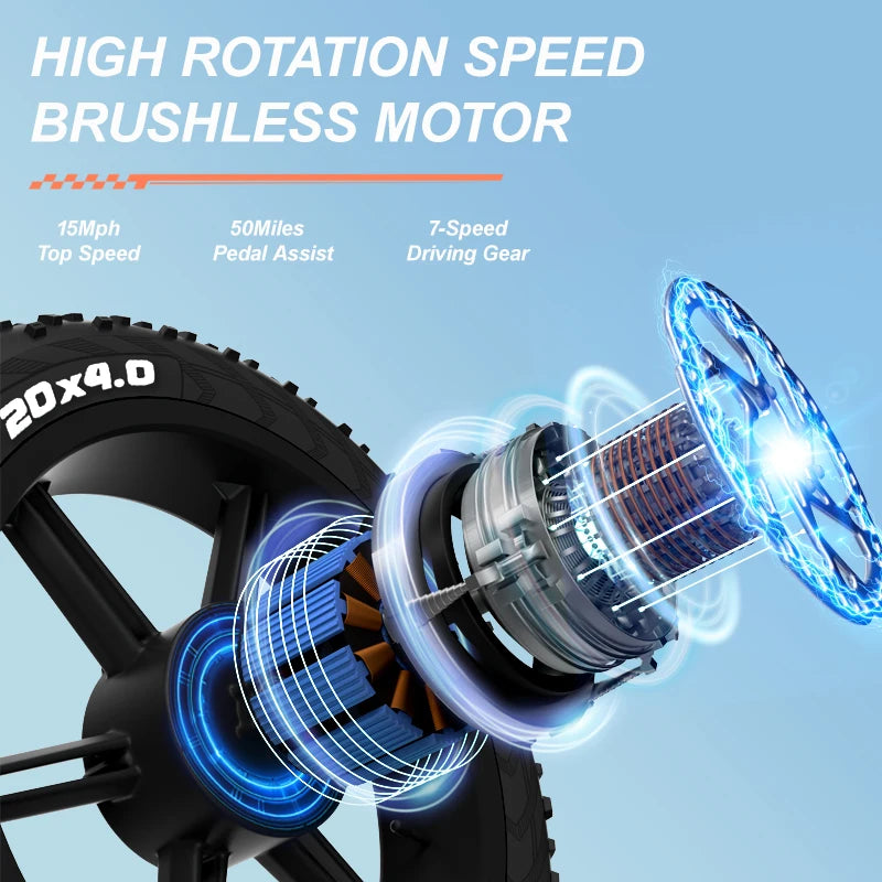 750W brushless DC adult electric bicycle, 48V 14Ah detachable battery 5-speed 20 "x 4.0mm thick tires suitable adult riding mult