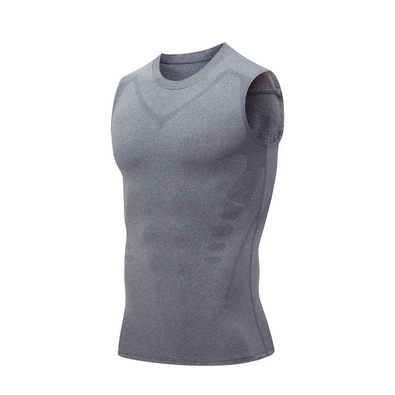 Summer Men Shapewear Ionic Shaping Vest Sleeveless Shirt Tight Compression Shirts Tank Top Body Shaper Breathable Ice Silk Vest