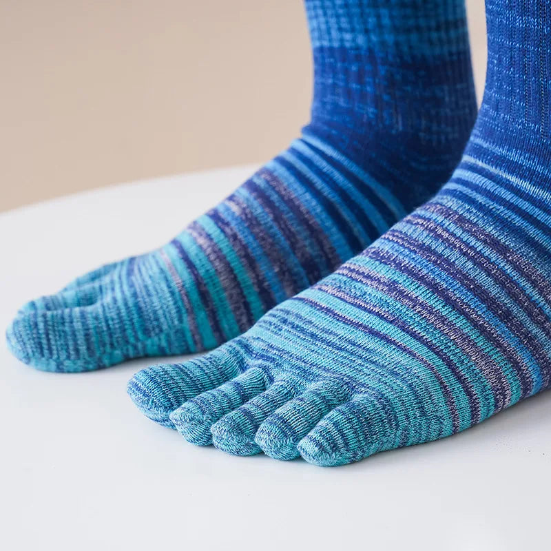 Man Toe Socks Long Plus Large Size Cotton Colorful Striped Compression Sport Fitness Happy Funny 5 Finger Calf Socks EU42-46