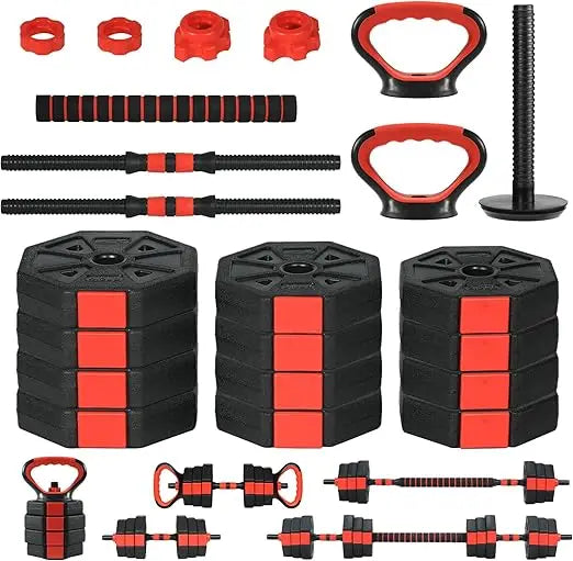 88-Pound 4-in-1 Adjustable Dumbbells Set, Dual Use as Barbell and Kettlebells for Home Gym Fitness Exercises