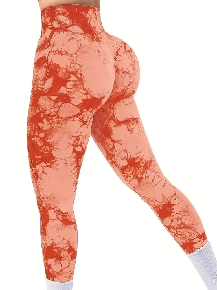 Tights Women Tie Dye Leggings High Waist Lifts Butt Tummy Control Push Up Seamless Yoga pants Ladies Workout Gym Clothing