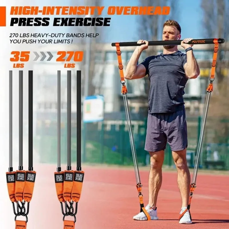 Resistance Band Home Pilates Set with Resistance Bar Bands All-in-One Strength Training Kit for Full Body Workout