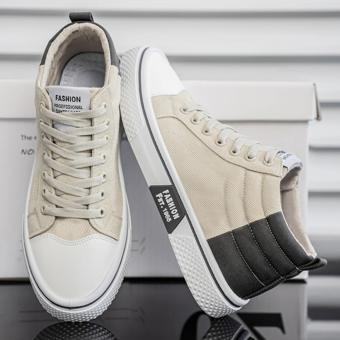 Men's canvas shoes, fashionable and trendy, mid-top, comfortable, suitable for outdoor hiking, lightweight, blue and beige, vers