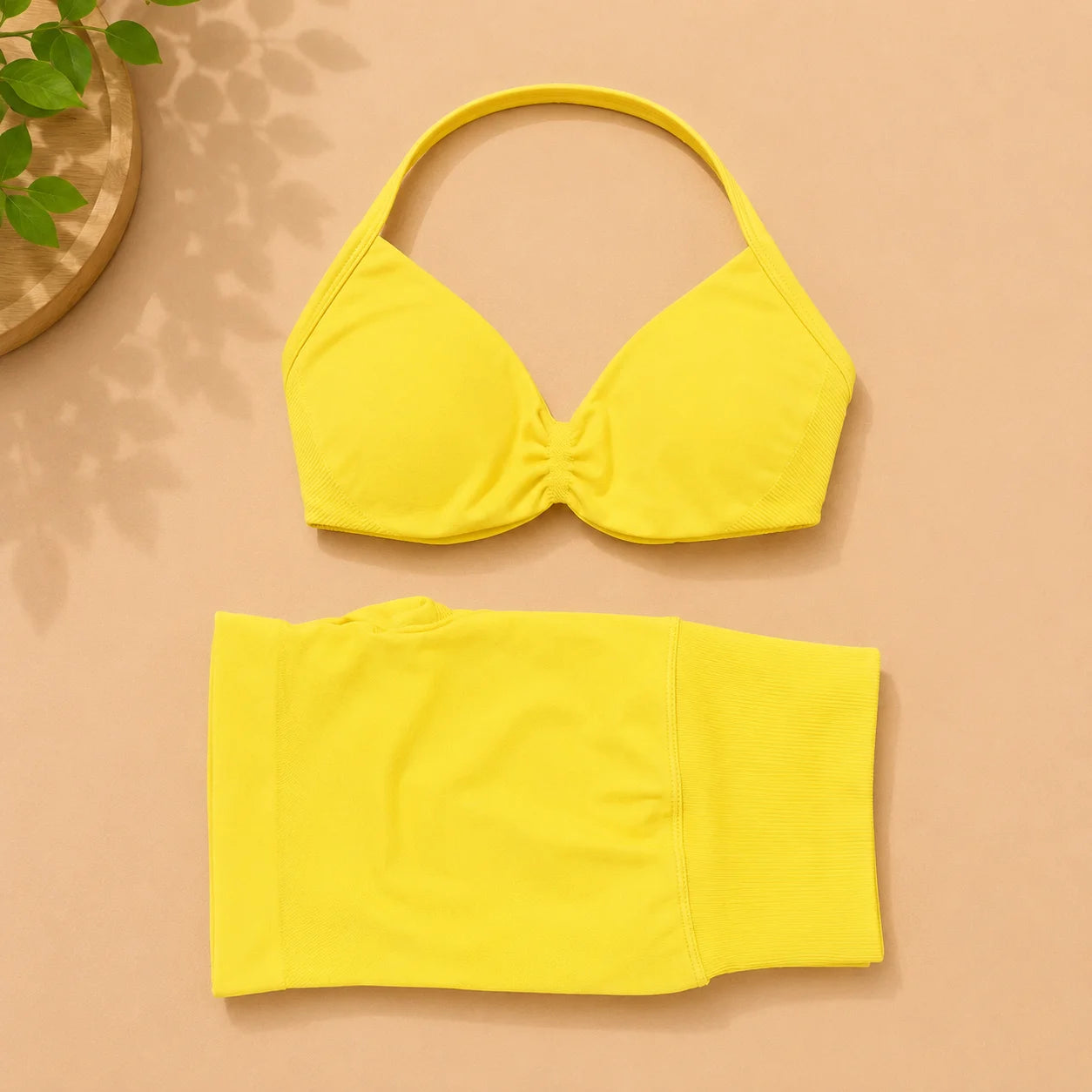 NoLogo Women 2 Piece Yoga Outfit Seamless Strappy Bra High Waist Butt Lifting Scrunch Shorts Gym Activewear