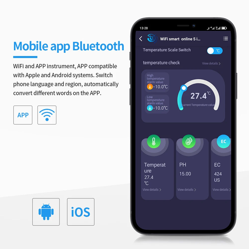Tuya WiFi 5 in 1 Water Quality Meter Online Tester TDS/EC/SALT PH S.G.TEMP Detector Multifunction Water Analyzer for Aquariums