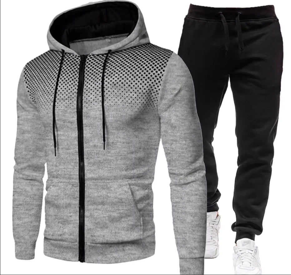 Fashion Print Tracksuit for Men Zipper Hooded Sweatshirt and Sweatpants Two Pieces Suits Male Casual Fitness Jogging Sports Sets