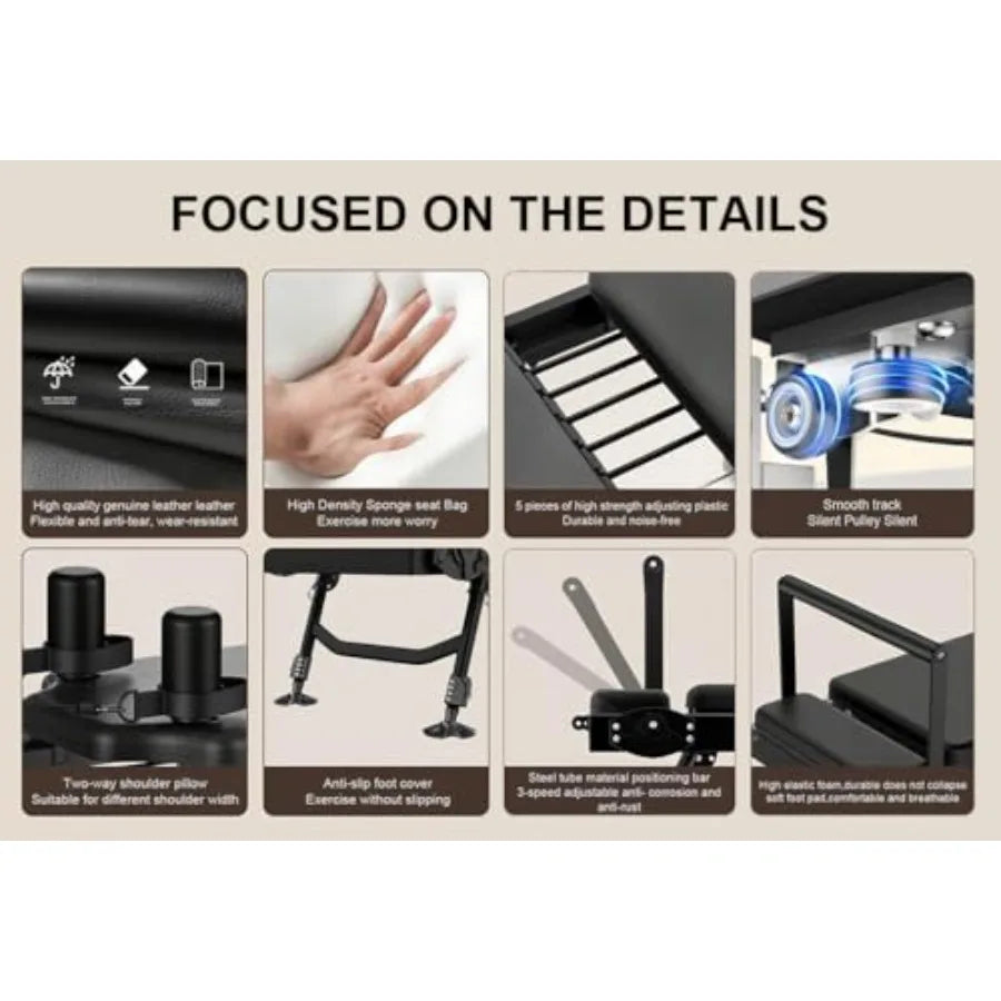 Professional Pilates Reformers for home and studio use steel frame with black finish dual resistance system with springs and co