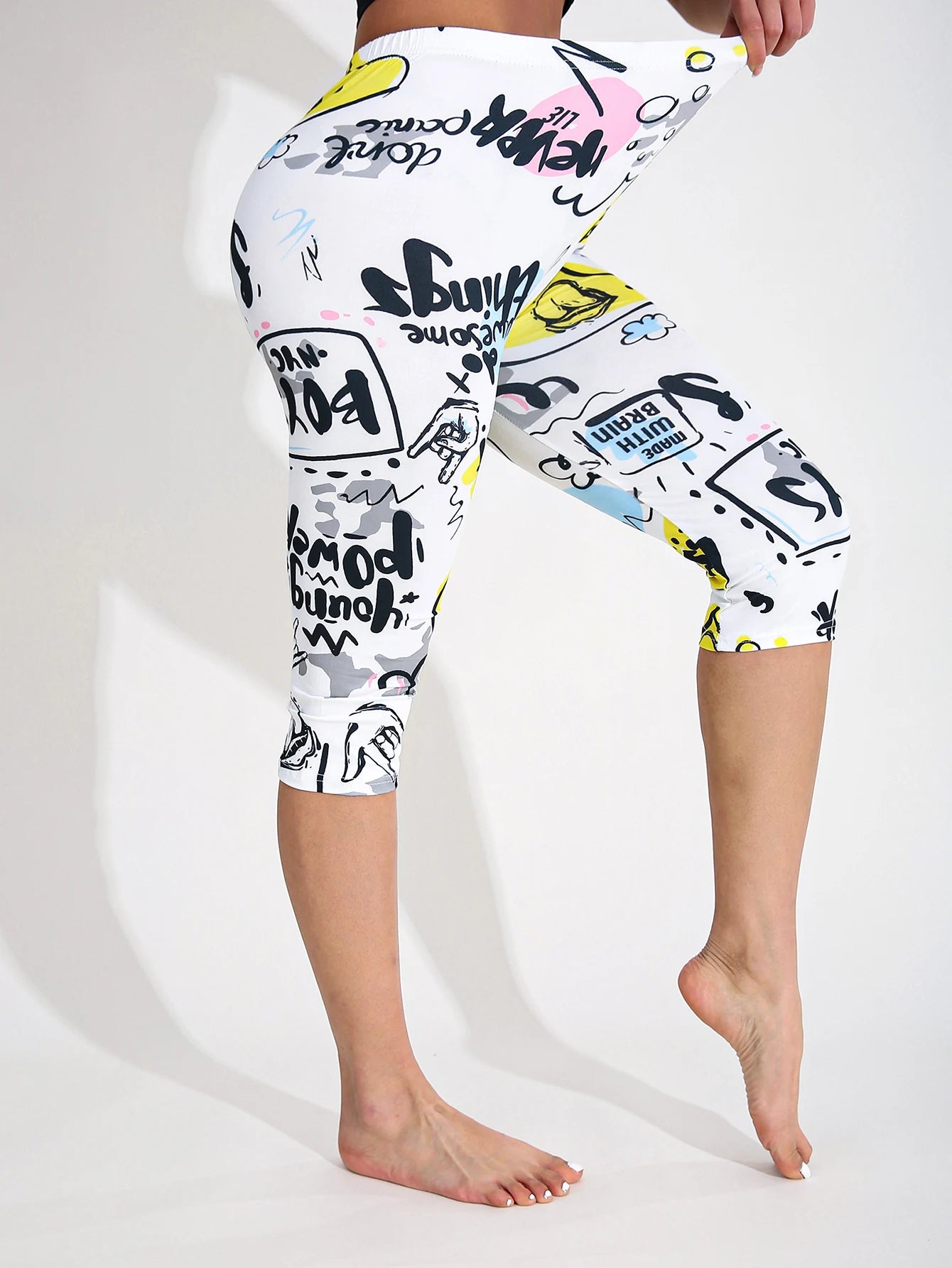 Spring Summer Fashion Casual Women's High Stretch Legging White Yellow Fitness Sports Sexy Yoga Tight Seven Point Pencil Pants