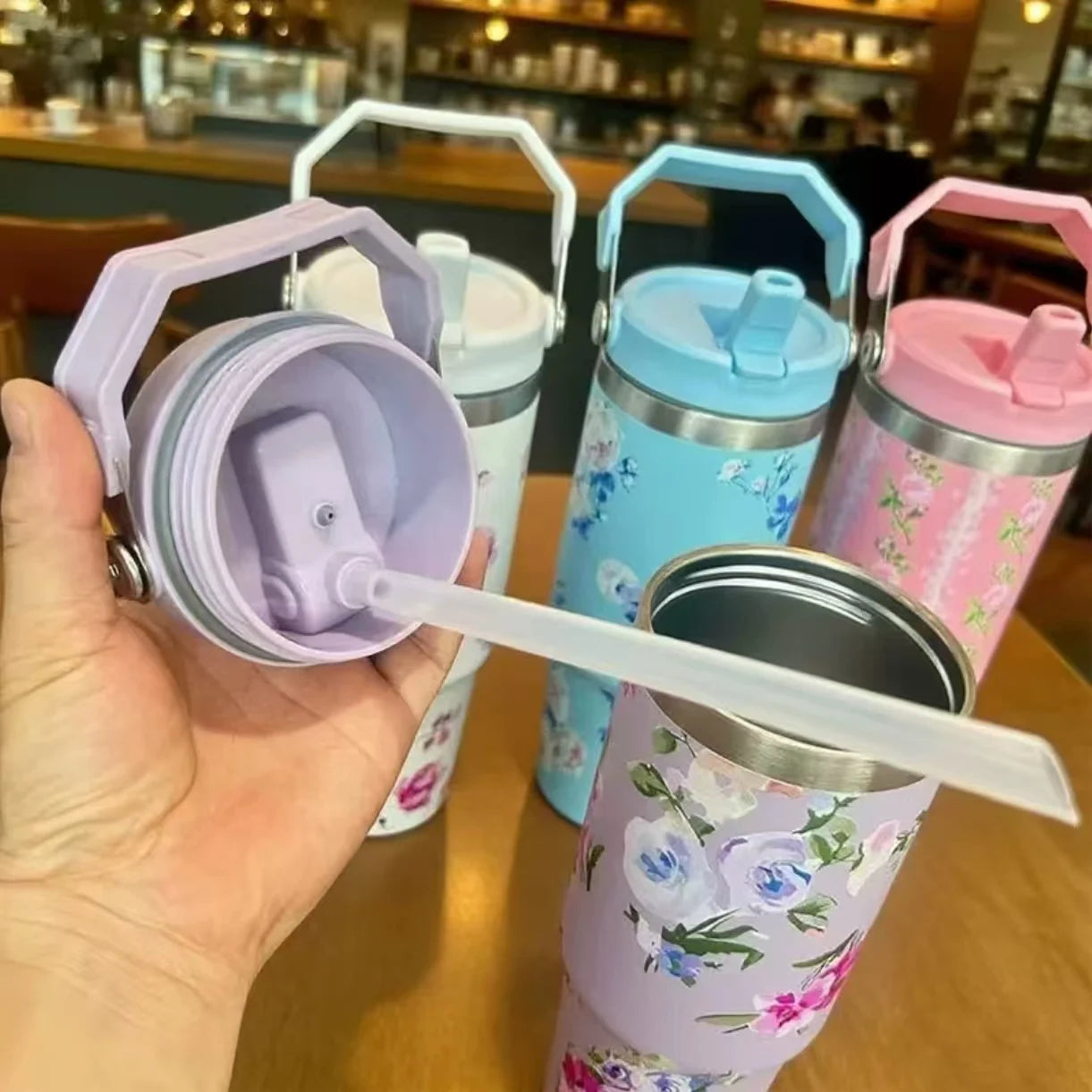 Sports Season Colorful 304 Stainless Steel Insulated Cold & Heat Retention Vacuum Cup 30oz, Handheld Car Cup 30o