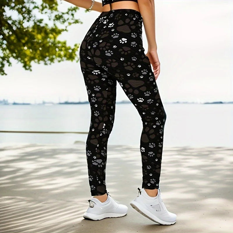 PD43 European and American Casual High Elastic Bottom Pants with Printed Small Feet and Claw Printed Pants for External Wear