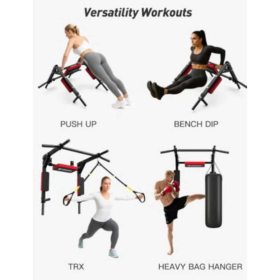 CRYSTAL FIT Multifunctional Wall Mounted Pull Up Bar Chin Up Bar and Dip Station Heavy Duty Steel Supports to 440 Lbs Home Gym