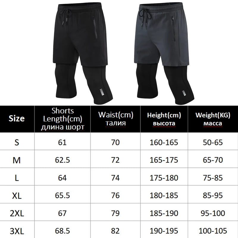 Men Tight Sport 2 In 1 Cropped Pants 2024 Summer Elastic Quick-dry Compression Workout Training Exercise Running Sports Shorts