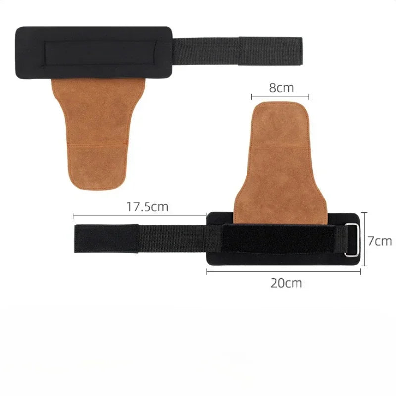 2Pcs Cowhide Gym Gloves Grips Anti-Skid Weight Power Booster Belt Lifting Pull-up Deadlift Workout Fitness Palm Training Guards