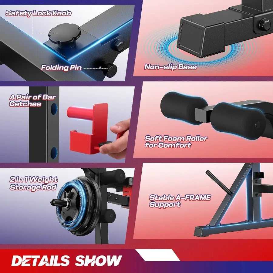 900 LBS Weight Bench Set with Squat Rack and Adjustable Bench Press for Home Gym Featuring Leg Extension and Leg Curl Foldable