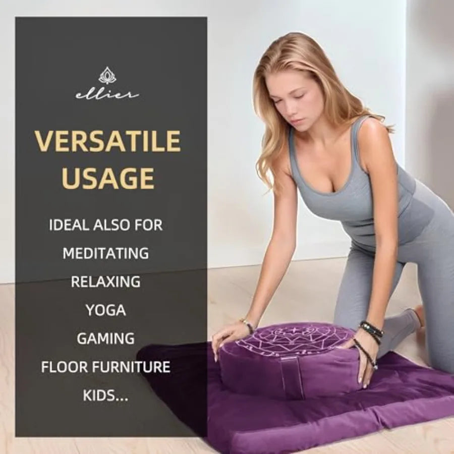Zafu and Zabuton Meditation Cushion Set - Buckwheat Hull and Memory Foam Pillows Ergonomic Support for Yoga Mindfulness - Organ