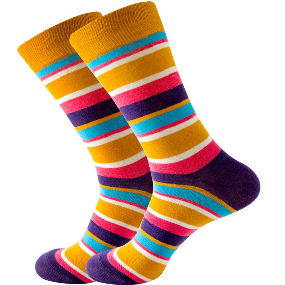 Men's Happy socks Colorful striped women's socks High quality checkered diamond geometry Harajuku combed cotton socks gift socks