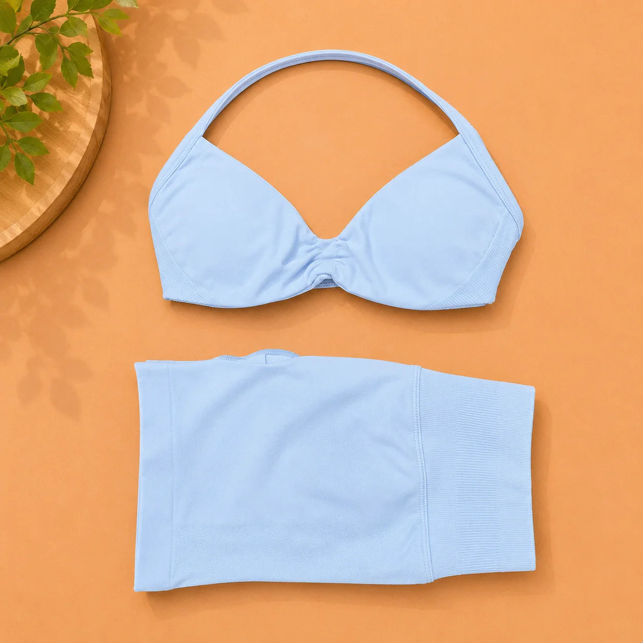 NoLogo Women 2 Piece Yoga Outfit Seamless Strappy Bra High Waist Butt Lifting Scrunch Shorts Gym Activewear
