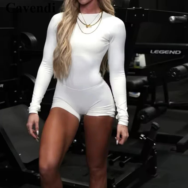 YDF Seamless Long Sleeve Short  Women High Elastic Tight Yoga Jumpsuit Figure Shaping Gym Onesie Sport Rompers Fitness Clothes