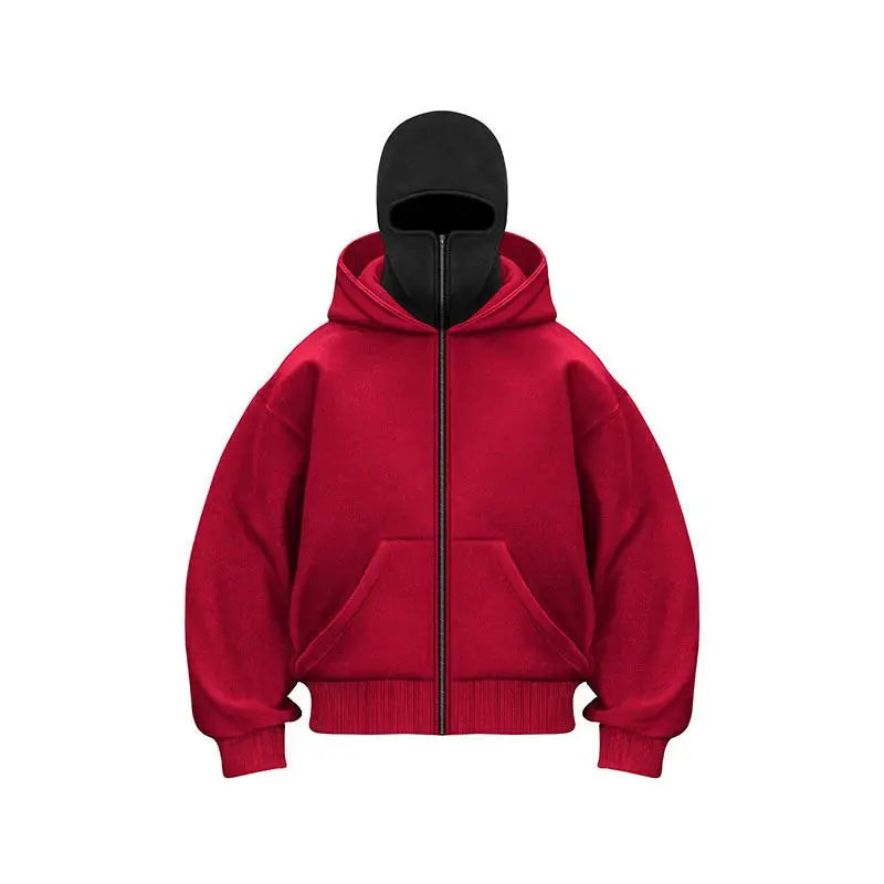 Adult Zipper Hooded Sweatshirt Soft Fleece Jacket With Hoodie Mask Men Women Windbreaker  Casual Outwear Loose Sports Coat Tops