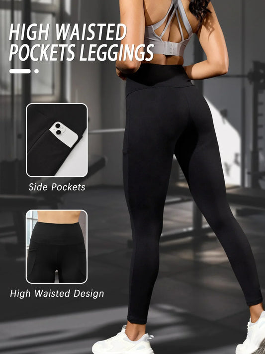 Super Soft Sports Leggings With Pockets For Women High Waisted Workout Yoga Running Push Up Gym Fitness Tight Pants Women's