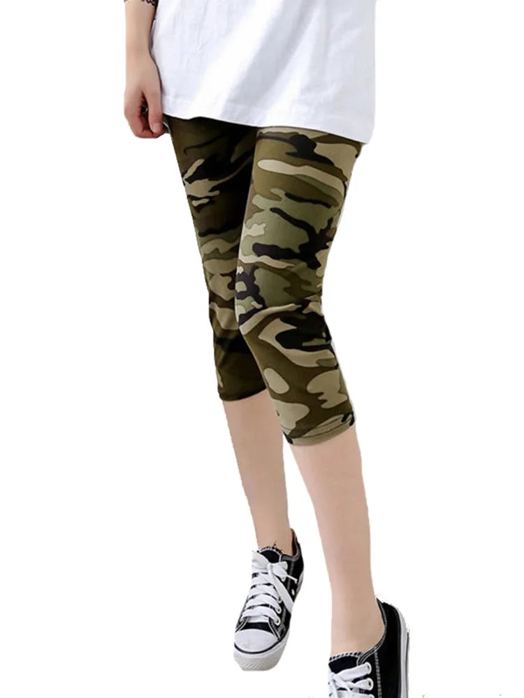 CUHAKCI Fitness Leggins Polyester Capris Workout Trousers Camouflage Printed Leggings Sexy Women Lady Army Green High Elastic