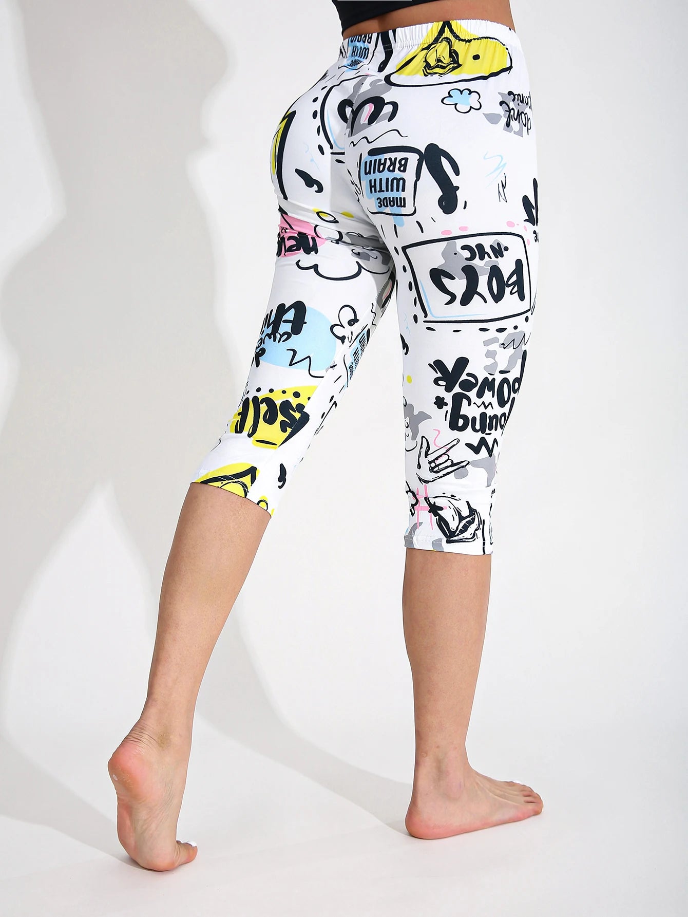 Spring Summer Fashion Casual Women's High Stretch Legging White Yellow Fitness Sports Sexy Yoga Tight Seven Point Pencil Pants