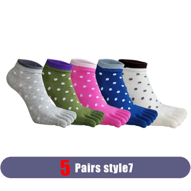 5 Pairs Woman Girl Toes Socks Ankle Cotton Bright Color Fashions Striped Love Cute Sweat-Absorbing  Low Cut Five Finger Socks