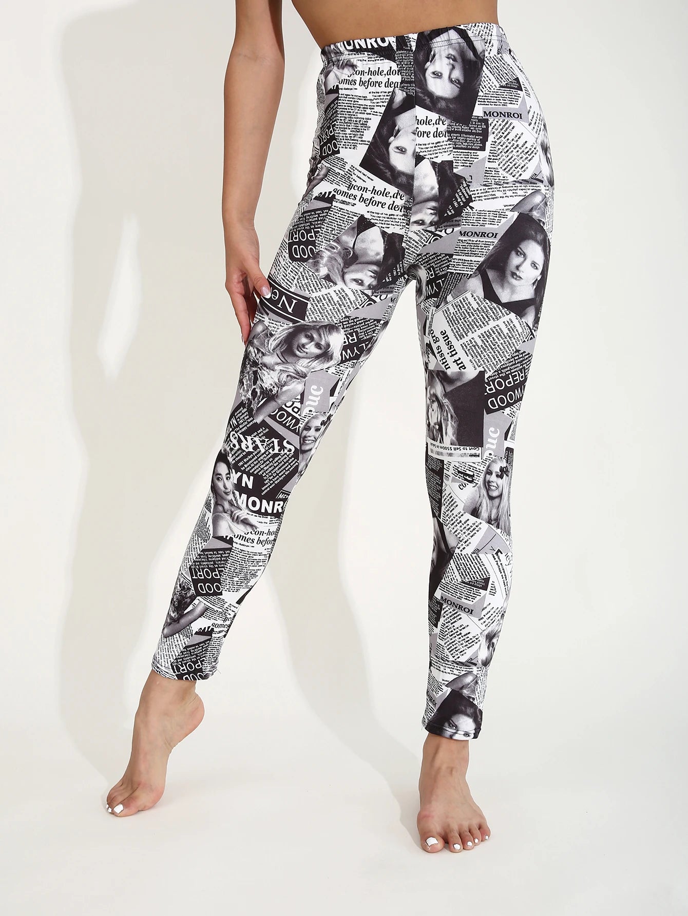 Autumn Winter 1PACK Women's Newspaper Portrait Pattern Sexy Tight Legging Casual Sports Elegant Fitness Yoga Pants