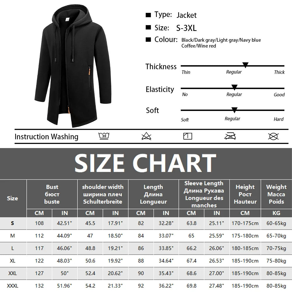 New Streetwear Men's Long Sleeve Sweatshirts for Men Zipper Hooded Oversize Winter Warm Jacket Coat Outdoor Tracksuit Men