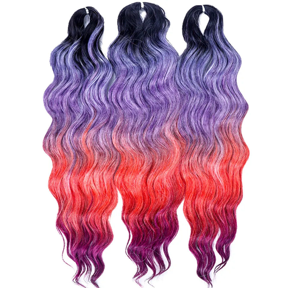 FASHION IDOL 24" 3pcs Deep Wave Curl Hair Synthetic Water Wave Braiding Hair Extensions Ombre Rainbow color Twist Crochet Hair