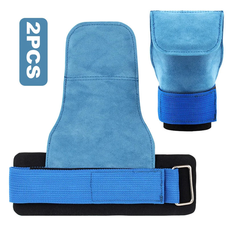 2Pcs Cowhide Gym Gloves Grips Anti-Skid Weight Power Booster Belt Lifting Pull-up Deadlift Workout Fitness Palm Training Guards