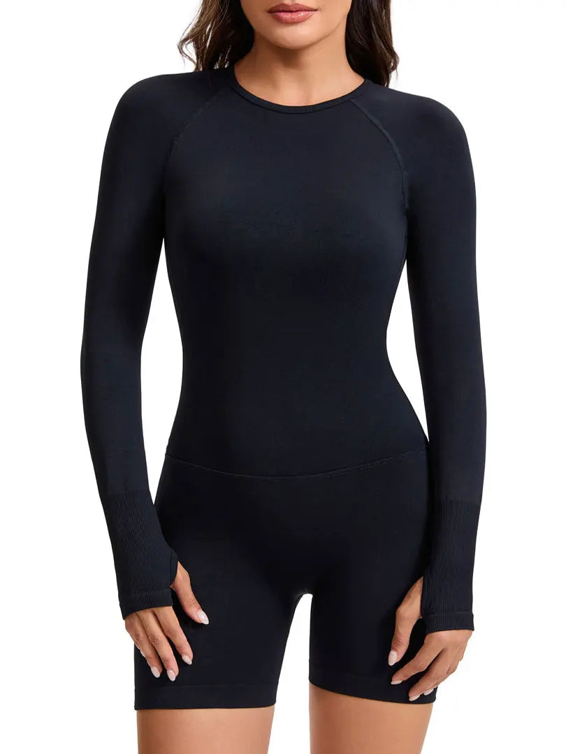 NCLAGEN Long Sleeve One Piece Gym Clothes Women Yoga Playsuit Open Back Fitness Workout Jumpsuit Backless Set Siamese Sportswear