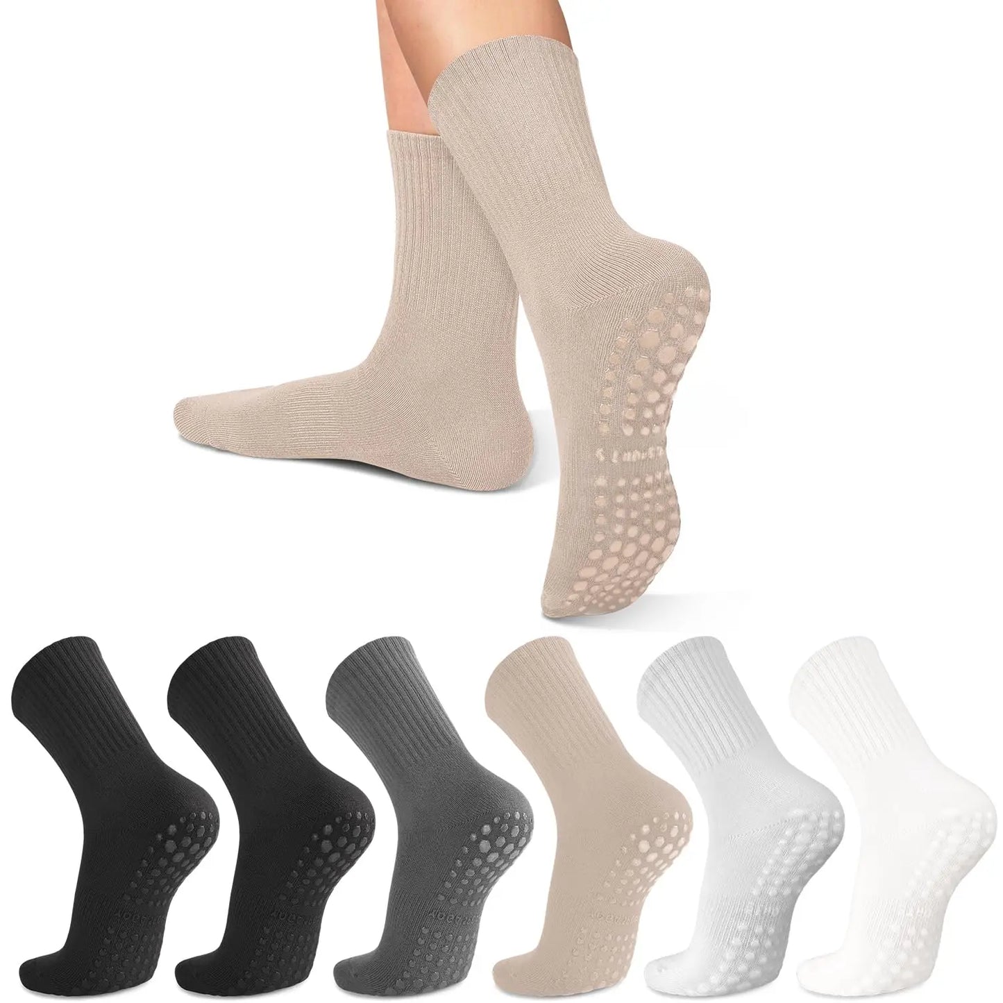 4-6 pairs of women's yoga socks, solid color midsole anti slip grip yoga Pilates ballet socks