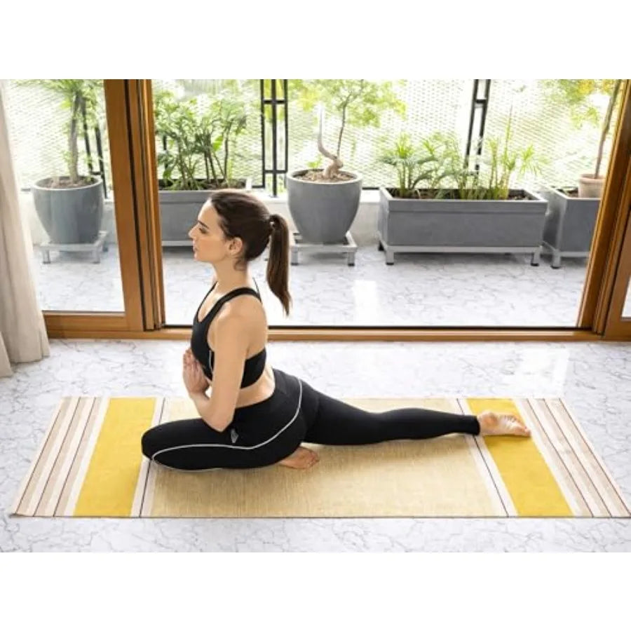 MELLOWBUFF Hand-Woven Cotton Yoga Mat 100% Natural Cloth Yoga Rug for Hot Yoga Exercise Workout Fitness and Meditation Absorben