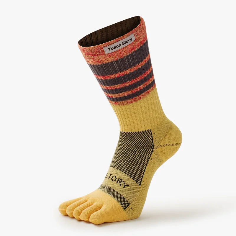 2025 Cotton Men's Sports Five Finger Socks Sweat Absorption Anti-odor Autumn Winter Towel Base Terry Long Tube Split Toe Socks