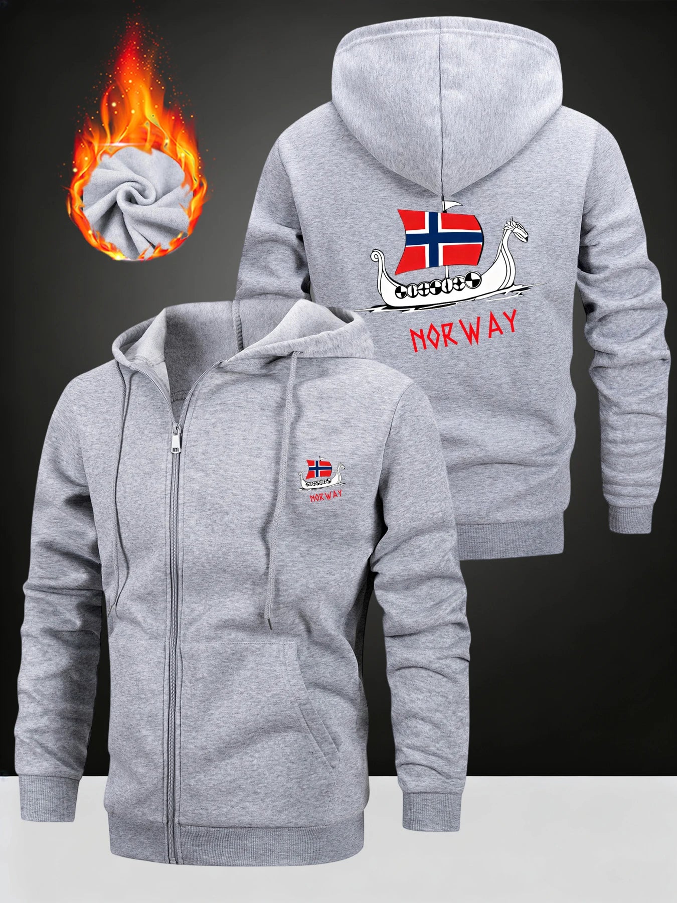 2025 Autumn Windproof Hoodie Norway Printed Men Sweatshirt Zipper Closure Jacket Fashion Sports Casual Streetwear Male Clothing