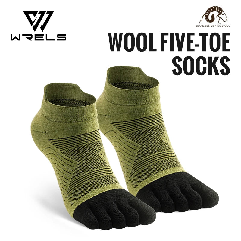 Merino Wool Hiking Socks Thermal Warm Moisture Absorption Toe Socks For Ski Climbing Running Breathable Thick Sport Toe Socks