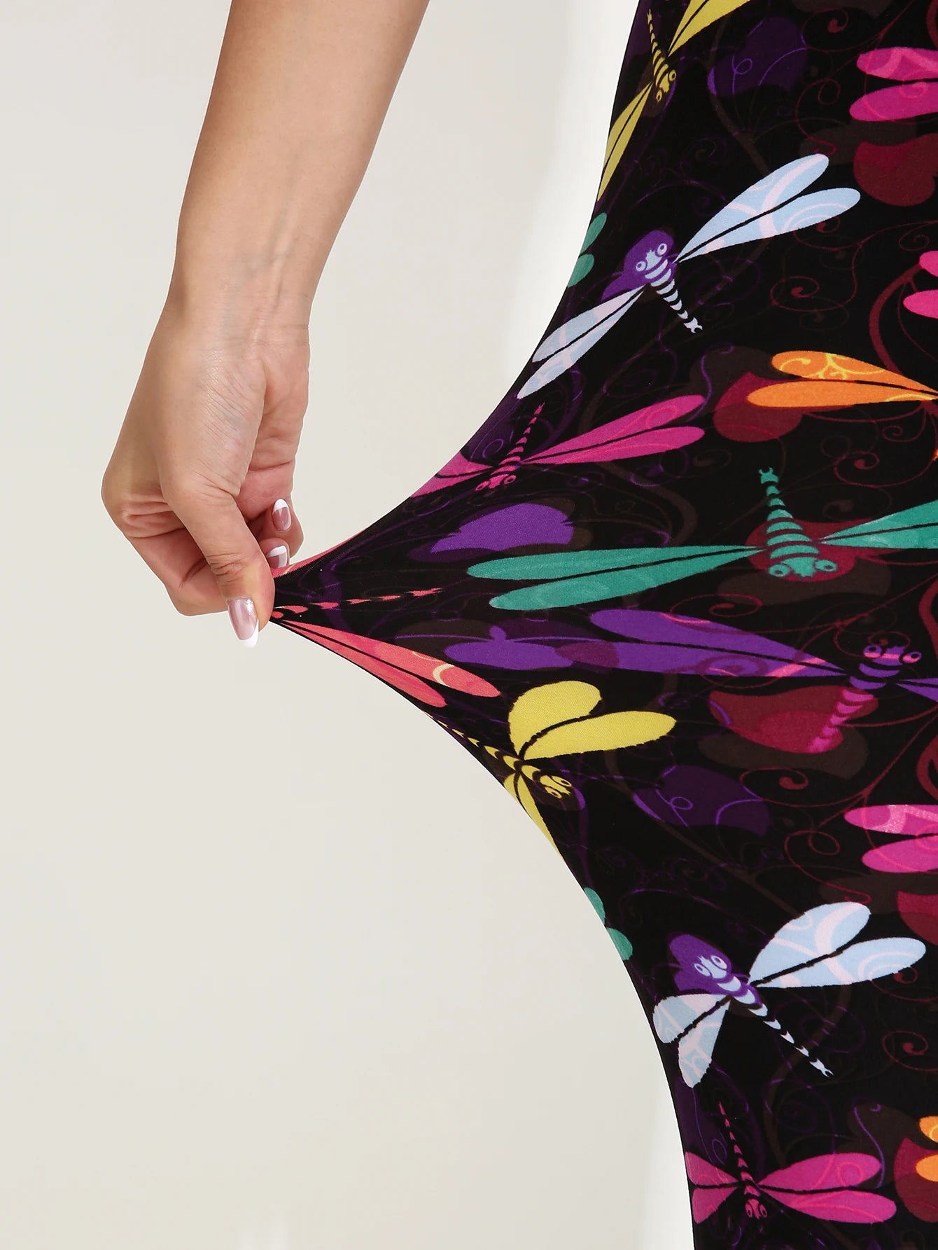 Autumn Winter 1PACK Women's Black Bottom Colorful Dragonfly Pattern Sexy Tight Legging Casual Sports Elegant Fitness Yoga Pants