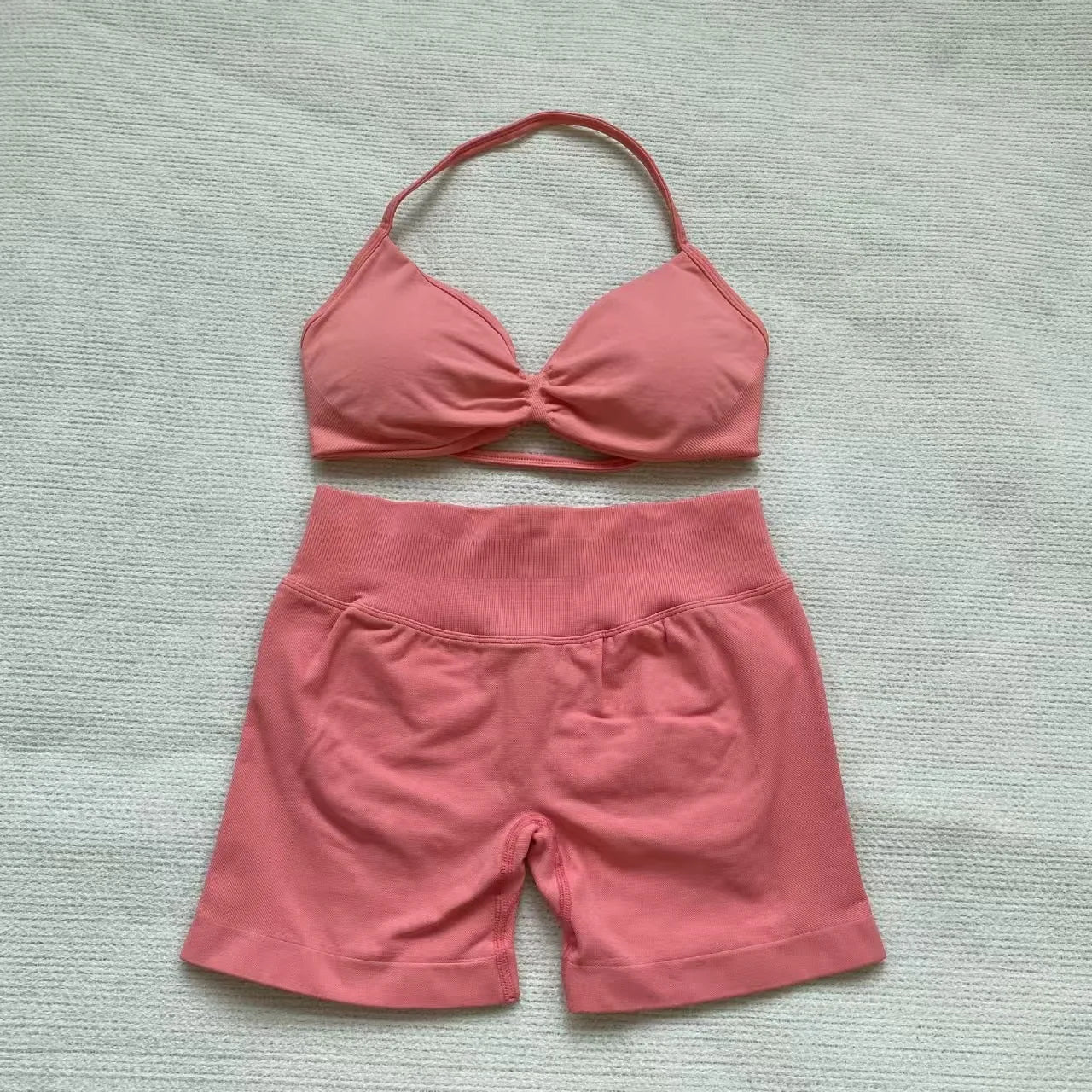 NoLogo Women Sculpt Seamless Yoga Set Sports Bra High Waist Scrunch Shorts Gym Fitness Activewear Daily Wear