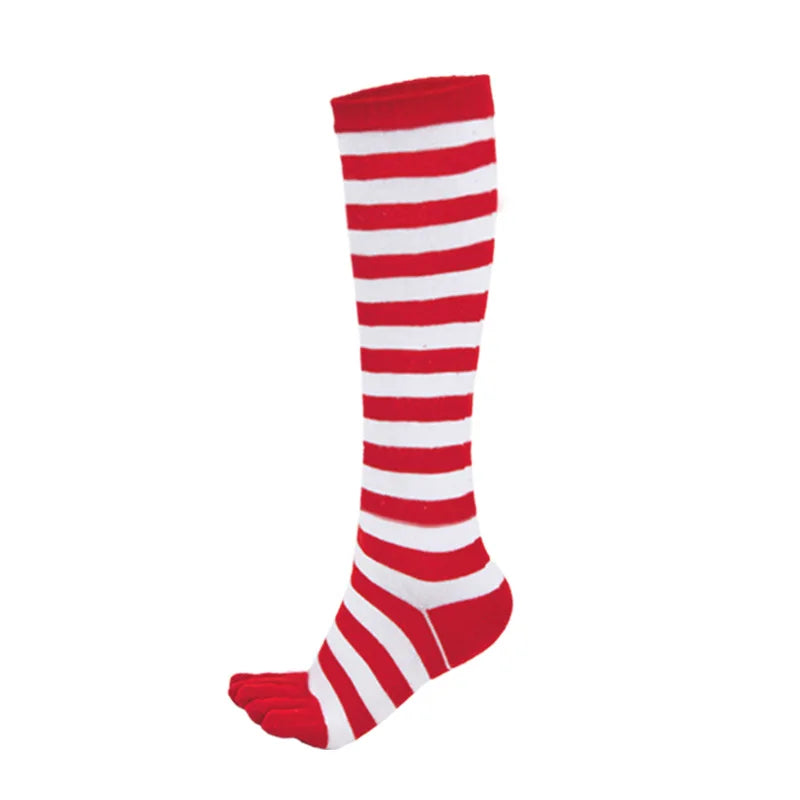 Women Girls Split Toe Calf Socks Rainbow Stockings Colorful Striped Clover Printed Happy Sock Cotton Long 5 Finger Sock Fashions
